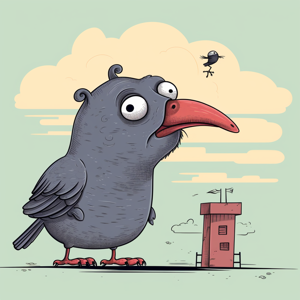 Funny surreal cartoon illustration of a rat and a pigeon