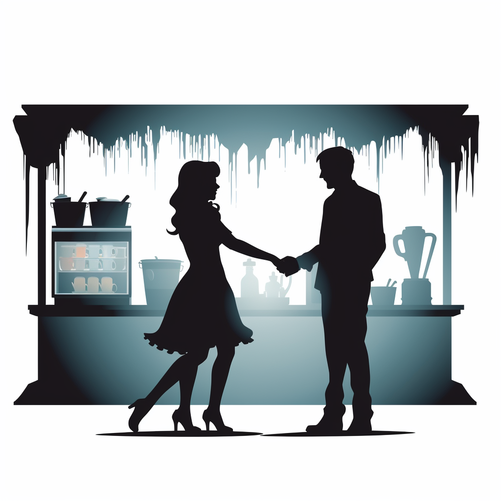 Silhouette of male and female zombies