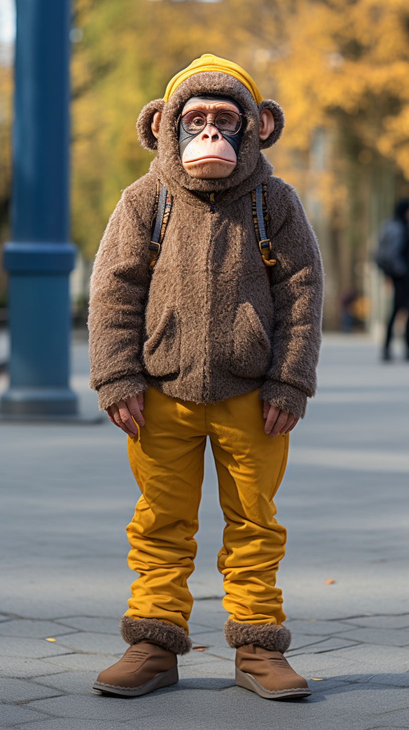 Funny man wearing monkey costume