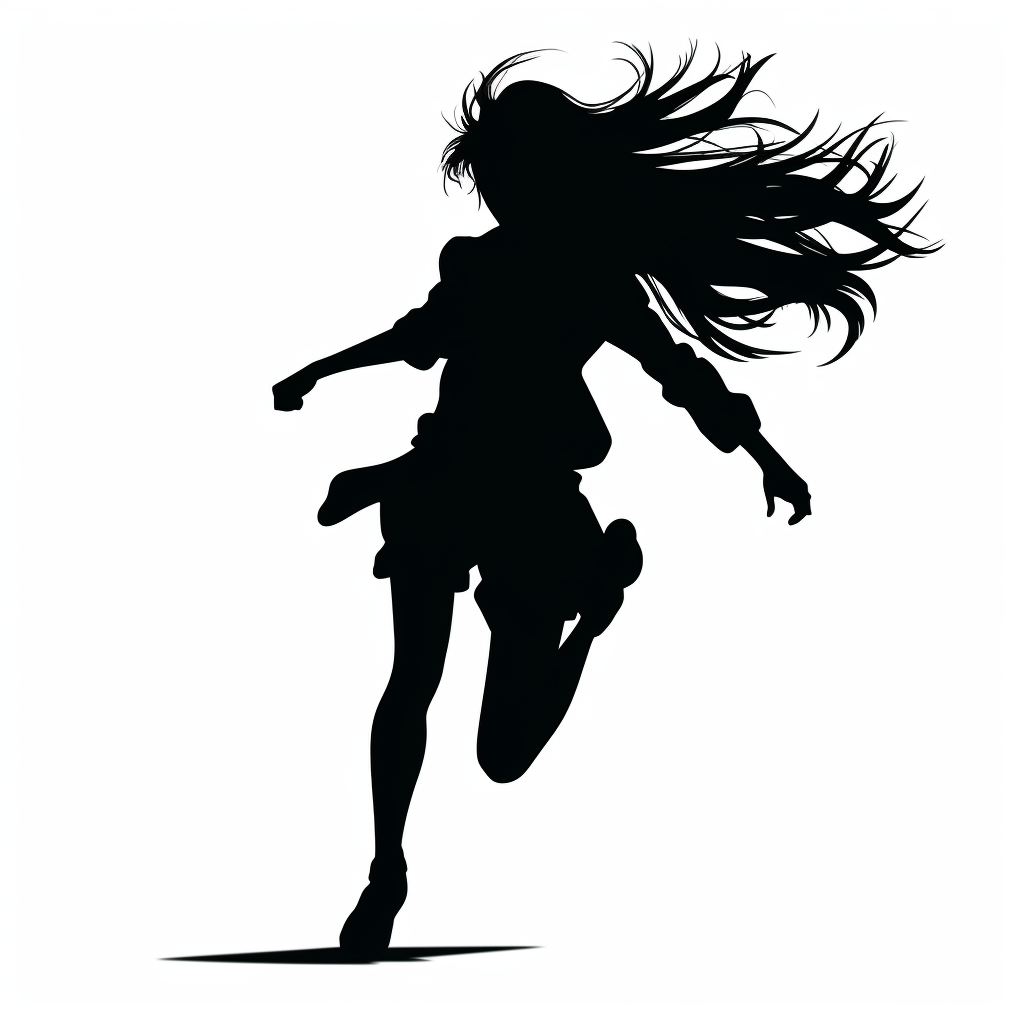 Humorous black and white silhouette of a running woman