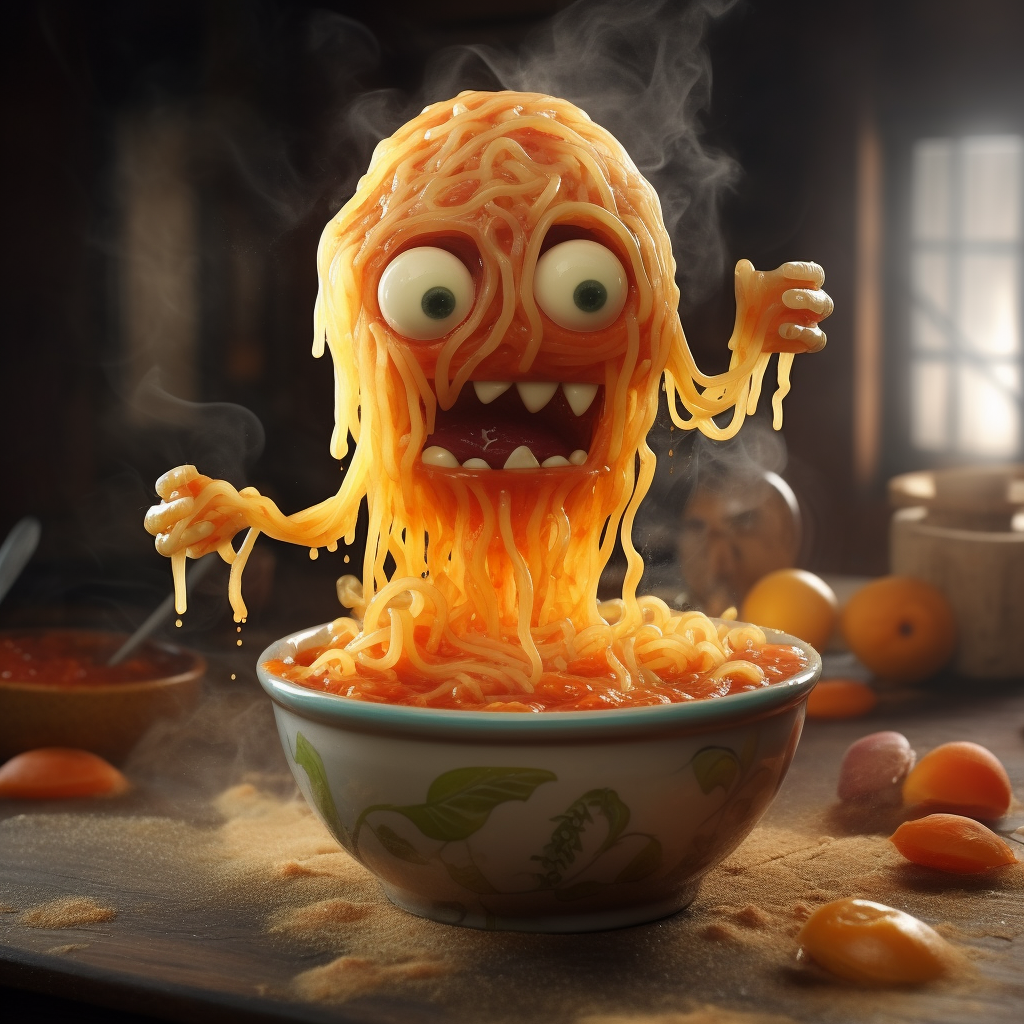 Soup Monster enjoying a bowl of soup