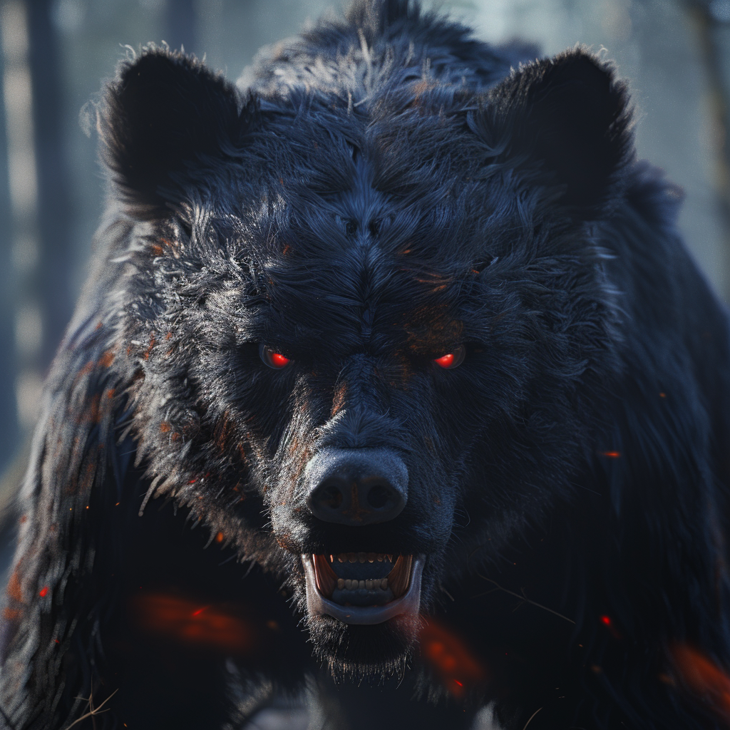 Angry bear with red eyes