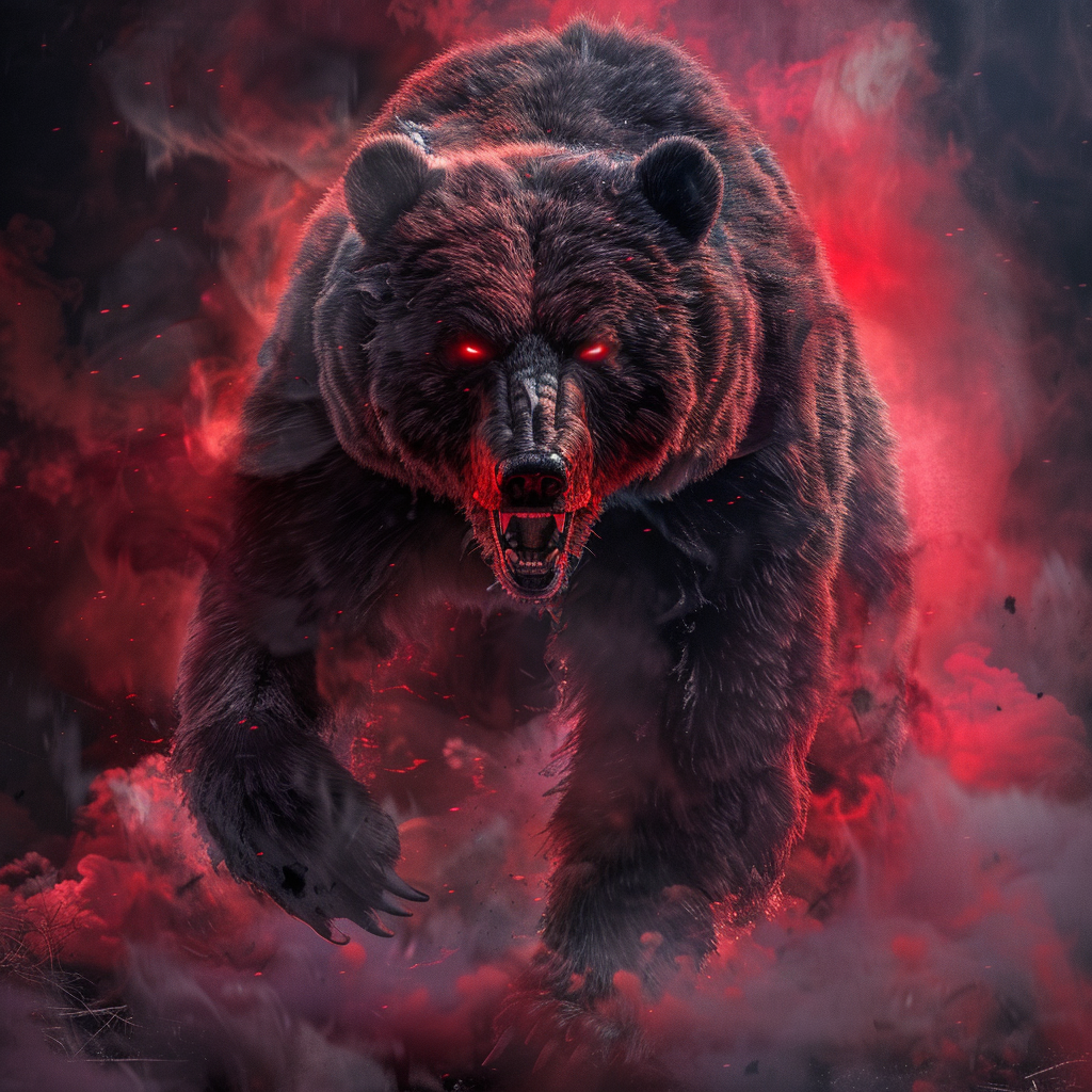 Angry bear with red eyes