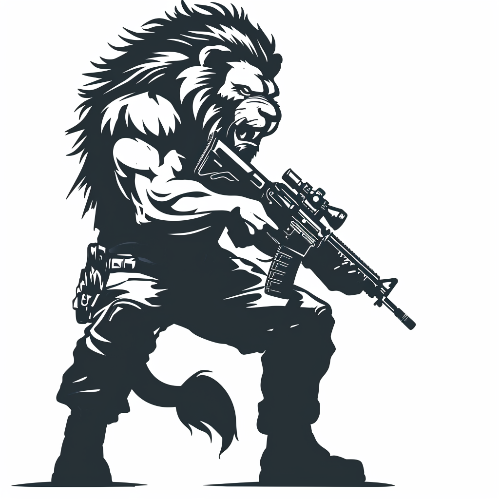 furious man with lion head assault rifle