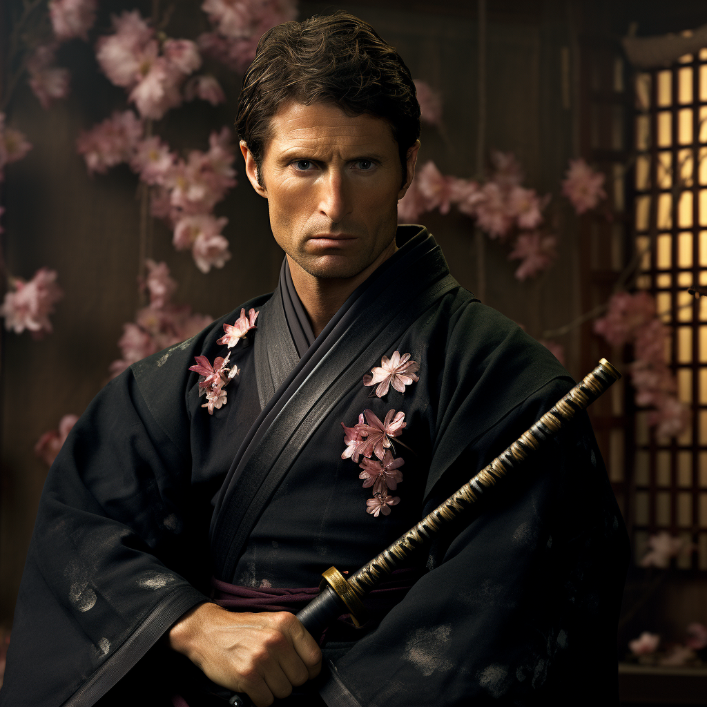 Todd Howard in samurai costume, looking furious