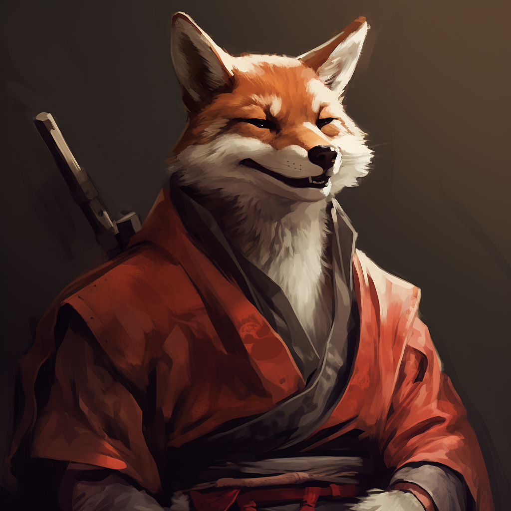 Strong furry fox monk smiling