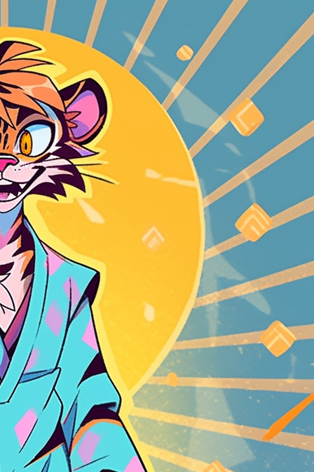 Cartoon illustration of furry tiger superhero fursona