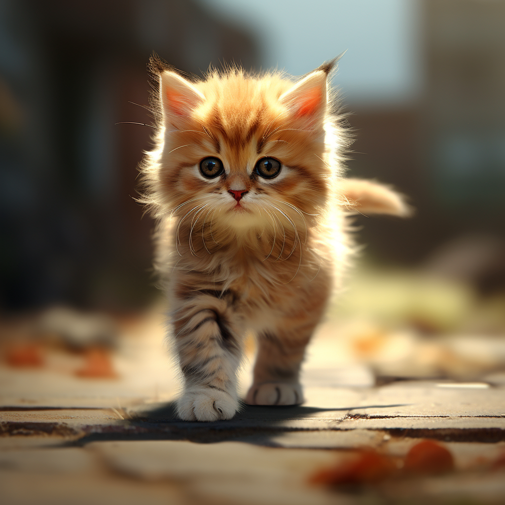 Cute kitten walking towards the camera