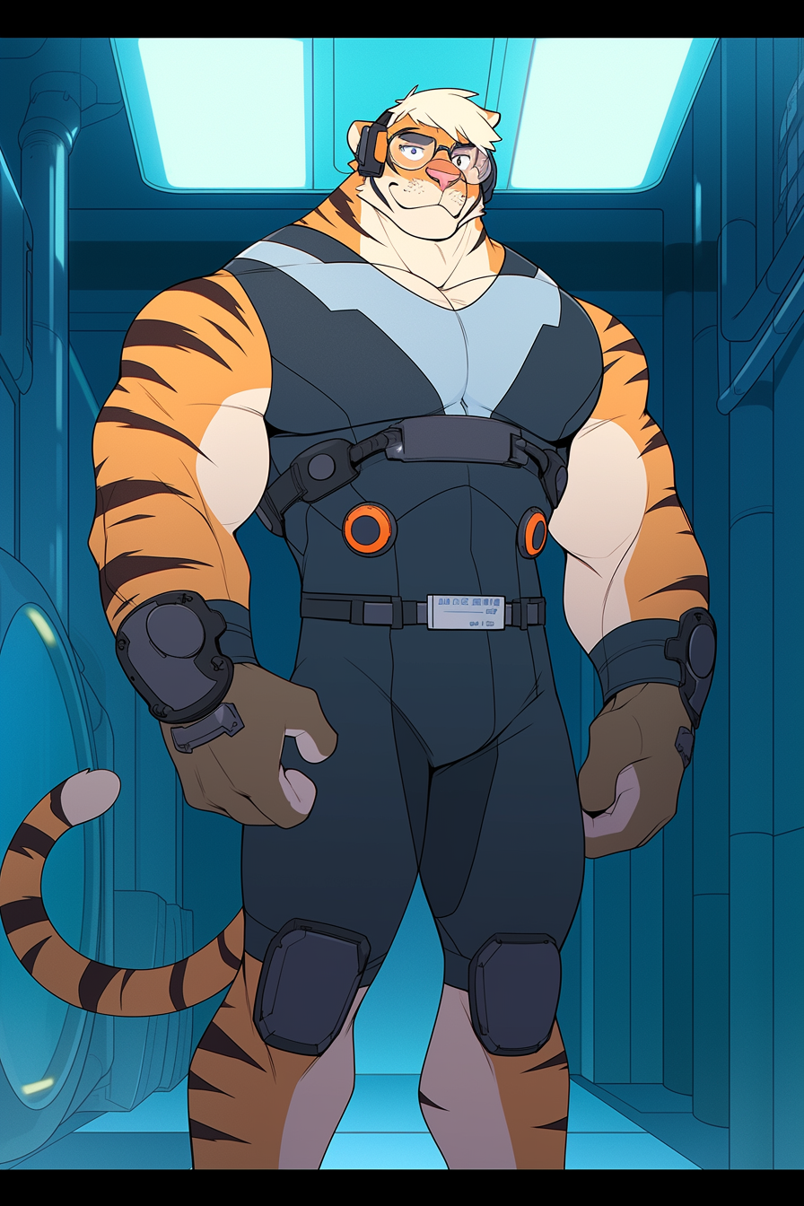 Illustration of furry tiger superhero wearing goggles