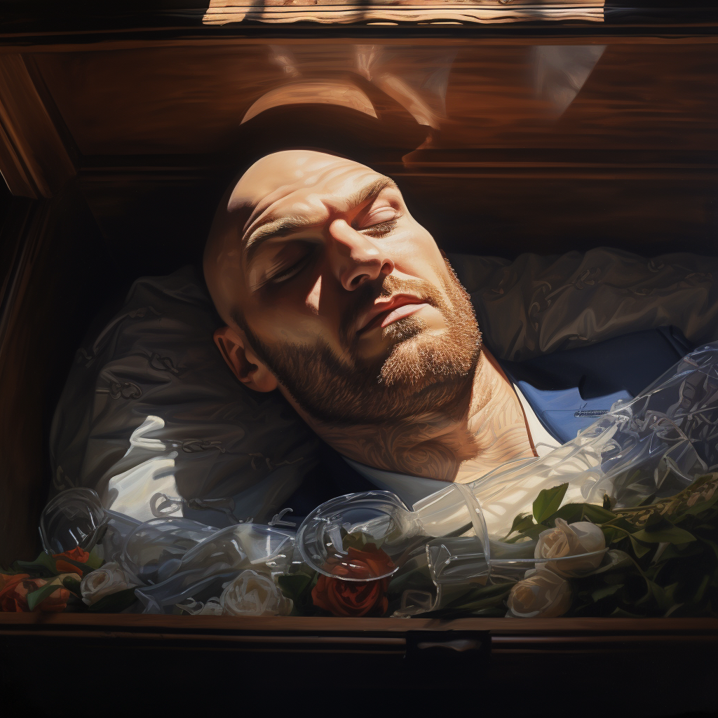 Tyson Fury peacefully sleeping in a coffin