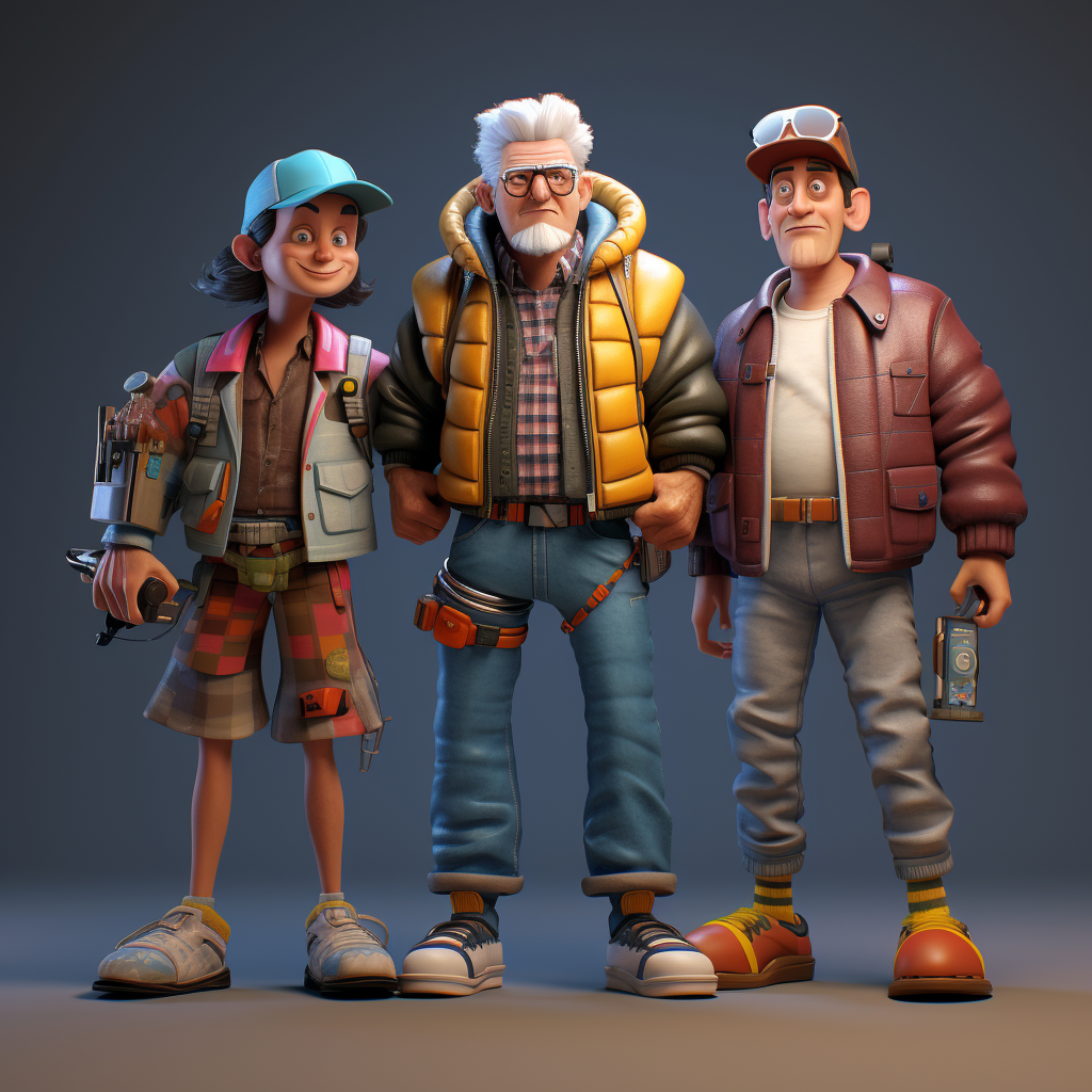 Future characters in full body Pixar style