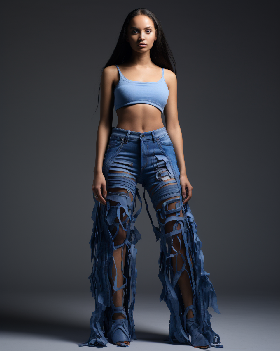 Stylish futuristic denim jeans