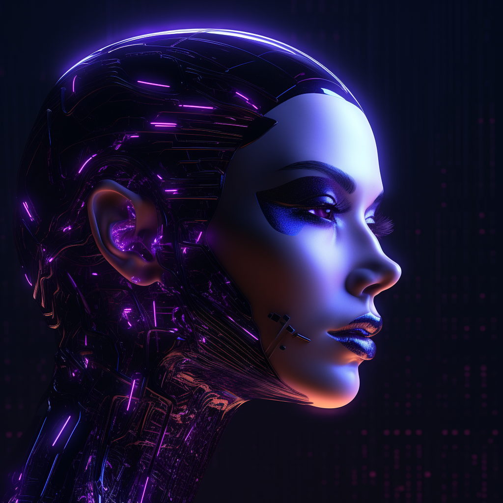 futuristic neon face 3D render