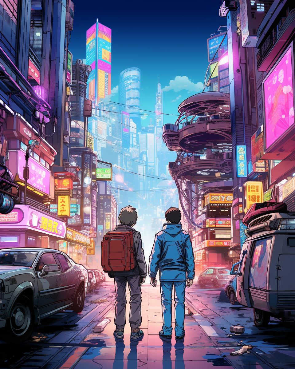 Marty McFly and Doc in futuristic city