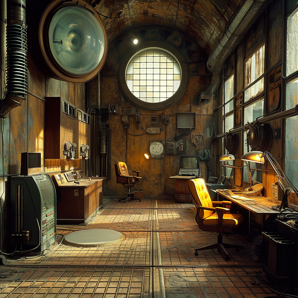 Future office with techno steam punk theme