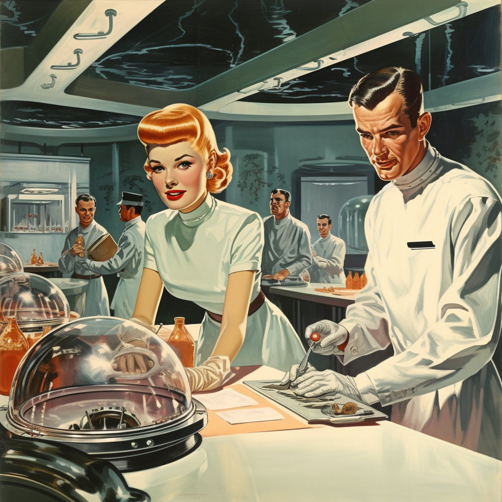 Illustration of future catering chefs in 1950's style