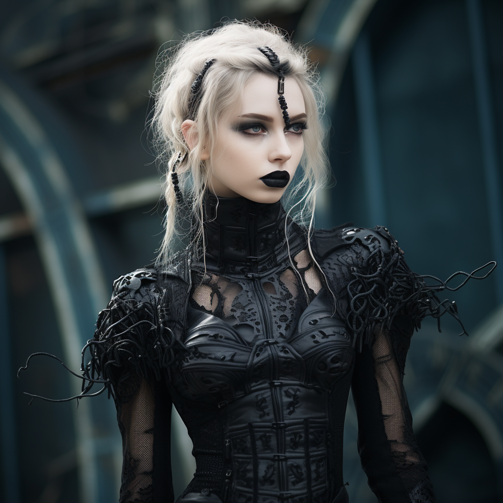 Future girl in black Gothic outfit