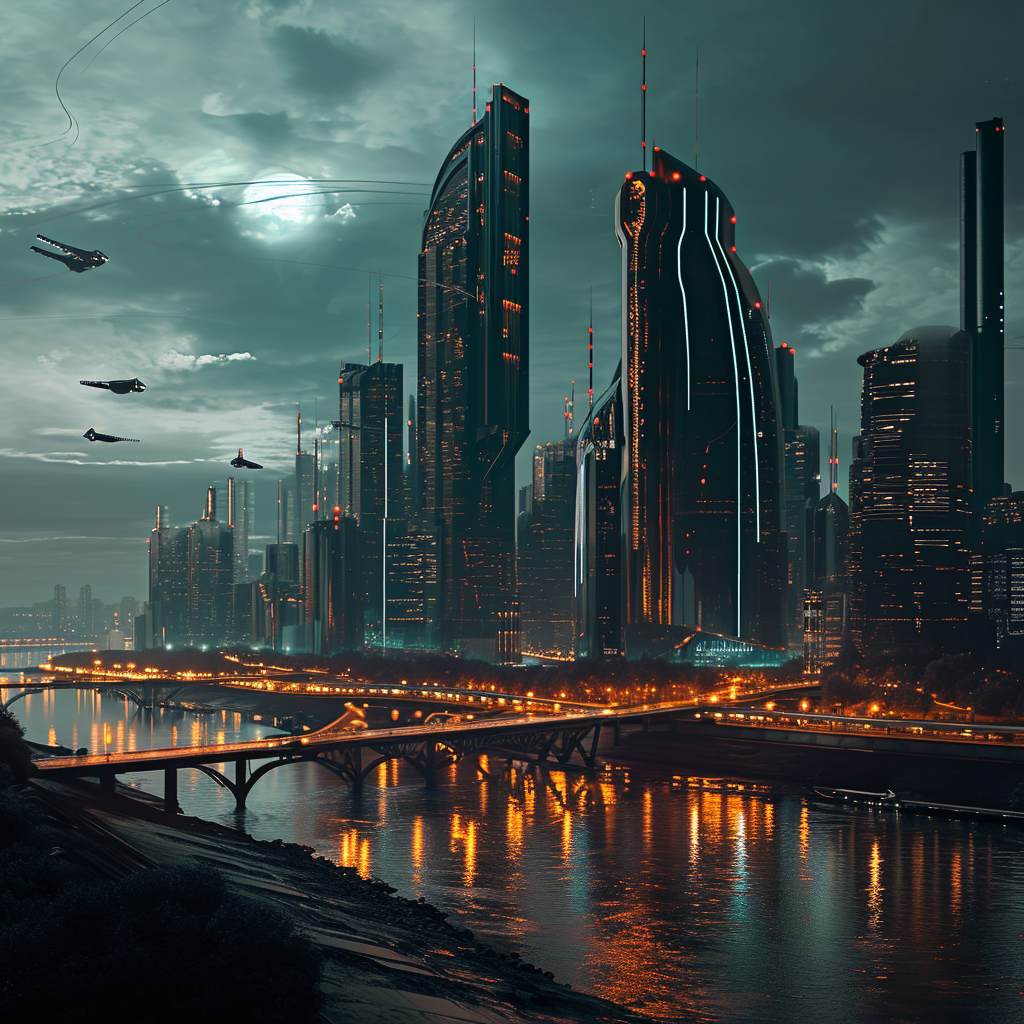 A futuristic cityscape with cyberpunk elements