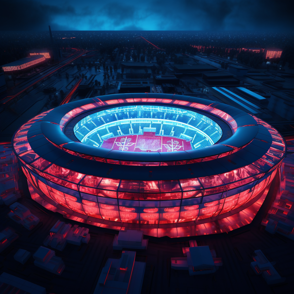 Futuristic stadium with neon lights