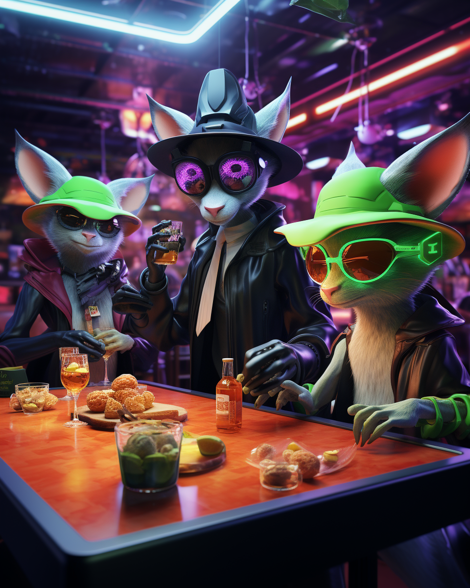 Bar mice playing tabletop games