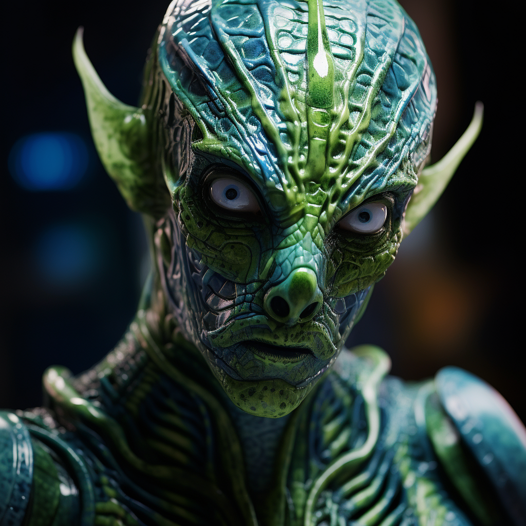 Futuristic Alien Creature with Green Skin