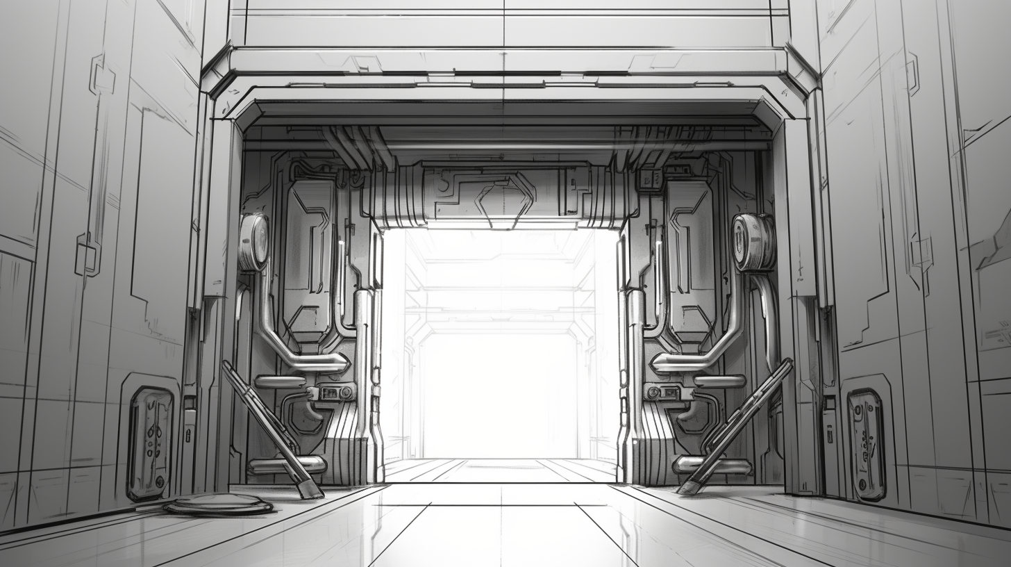 Futuristic Anime High Security Door Sketch