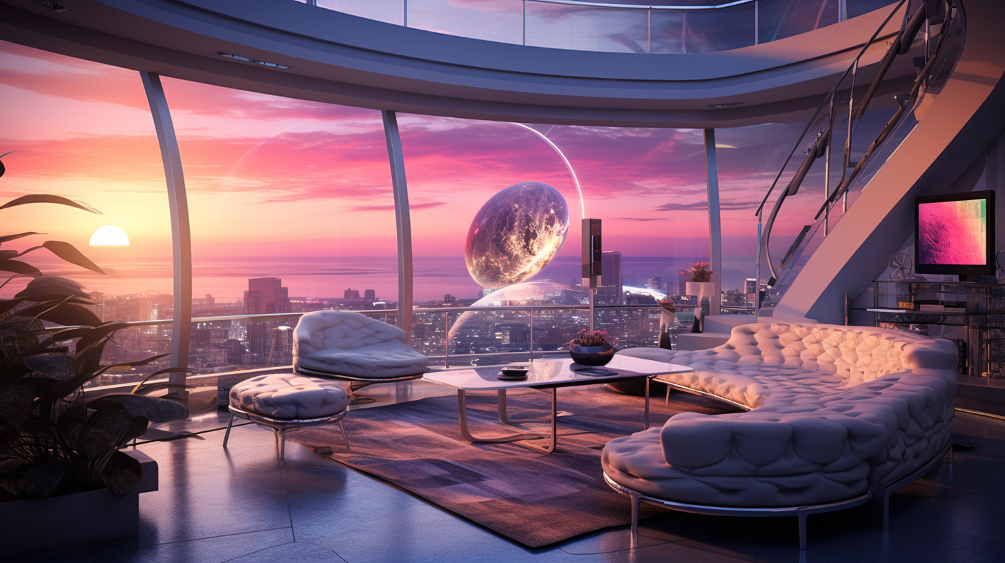 Futuristic apartment with beach view