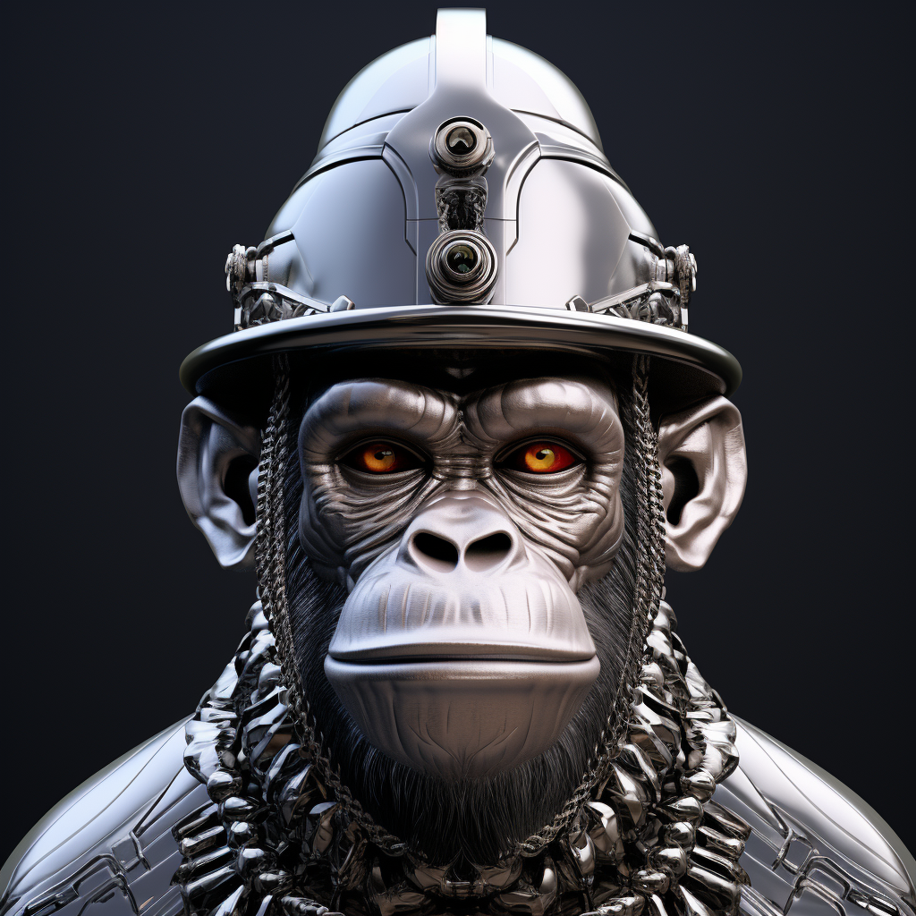 Futuristic ape wearing silver baker boy hat