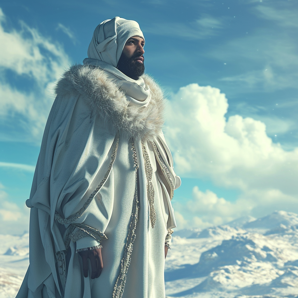 Arabic man in futuristic robes with fur