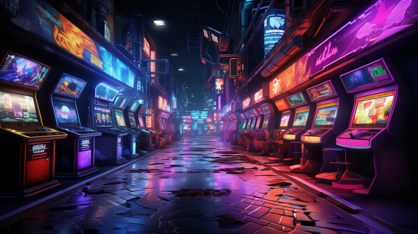 futuristic arcade tron aesthetic neon colors