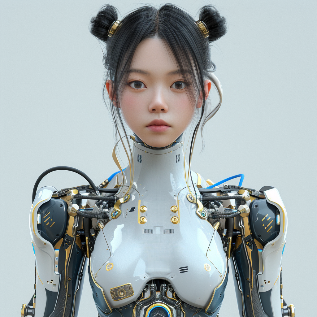 Asian girl half human half robot