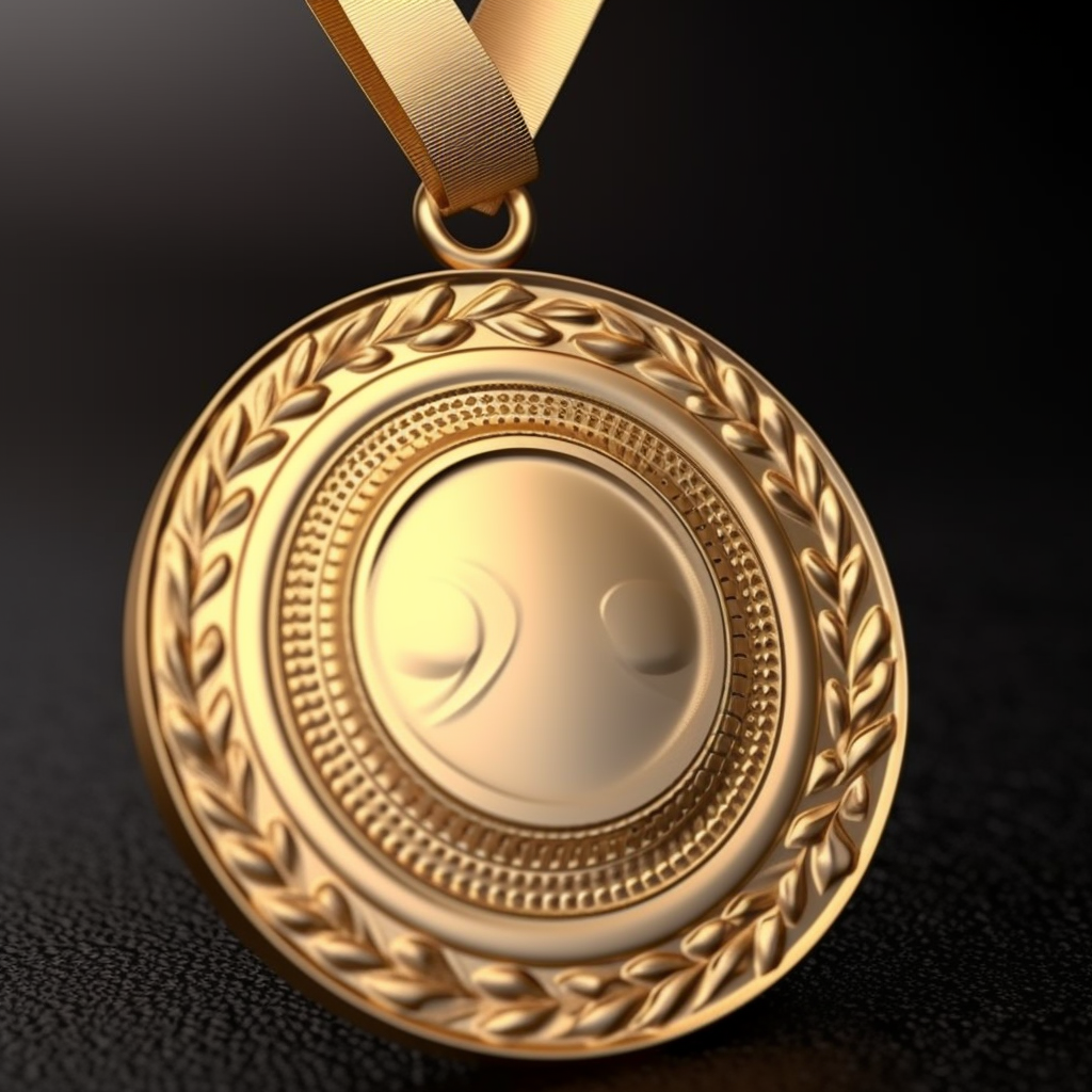 Futuristic award gold medal with elegant decorations