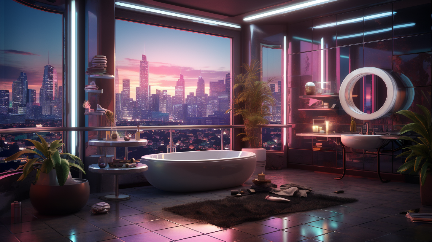 Futuristic bathroom with vibrant colors