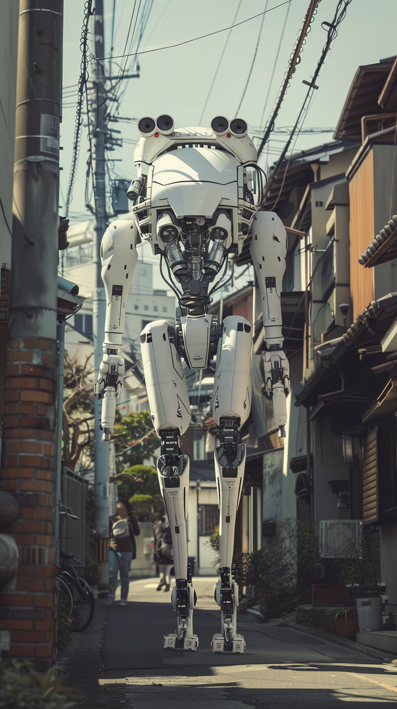 Robot walking in futuristic Tokyo