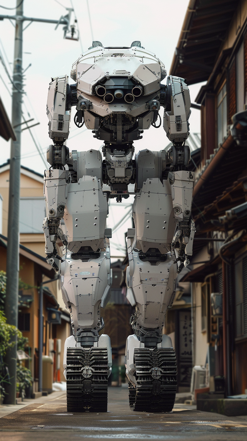 White robotic war machine in Japan