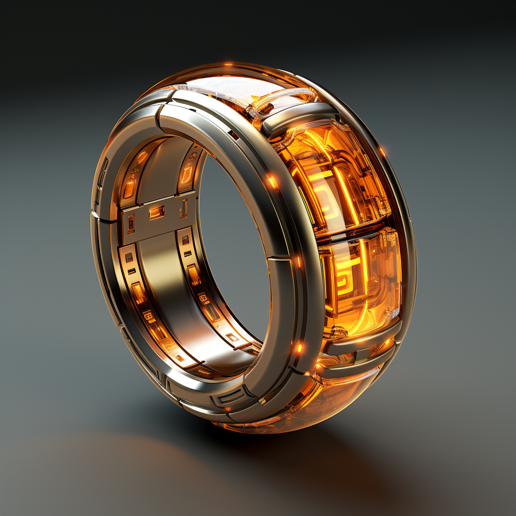 Stunning futuristic bitcoin ring with drone-ball sport