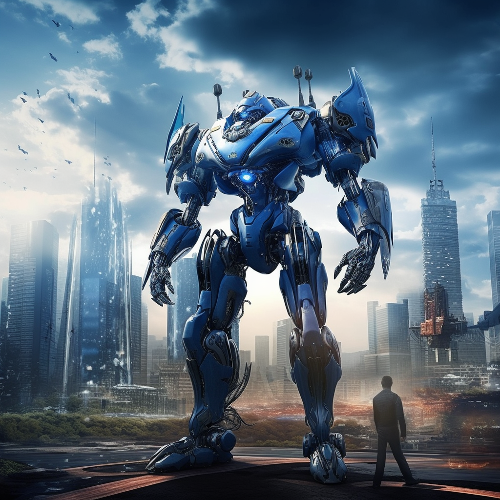 Sleek and powerful blue tank robot