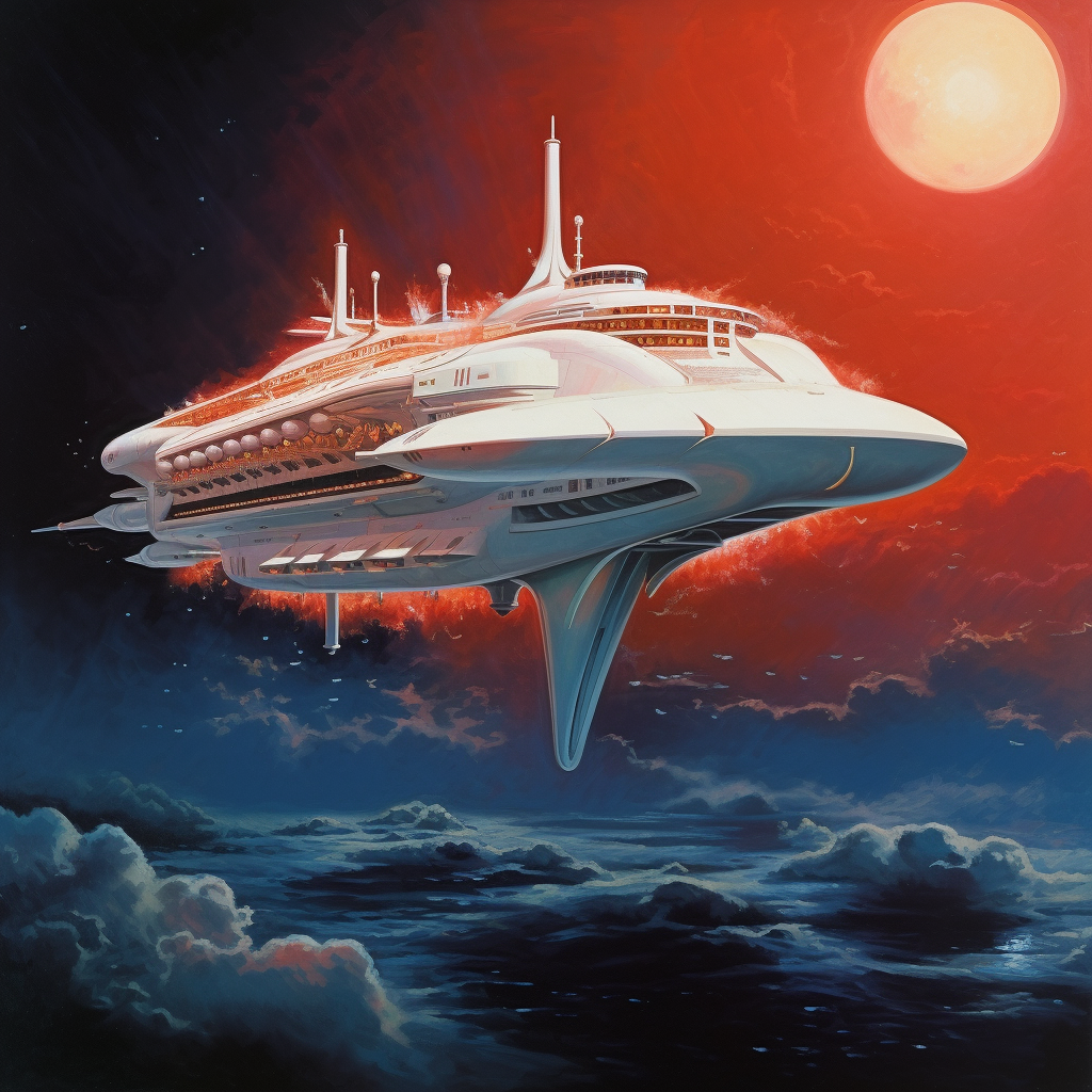 Futuristic boat in the ocean painting