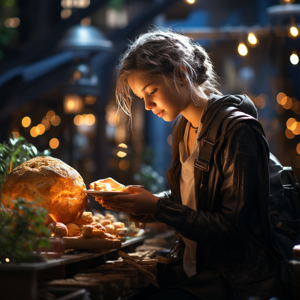 woman using futuristic bread-making device