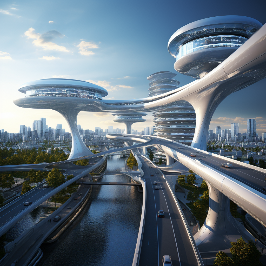 Futuristic bridge connecting two cities