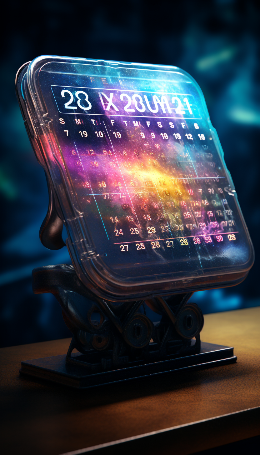 Futuristic calendar displaying the year 2024