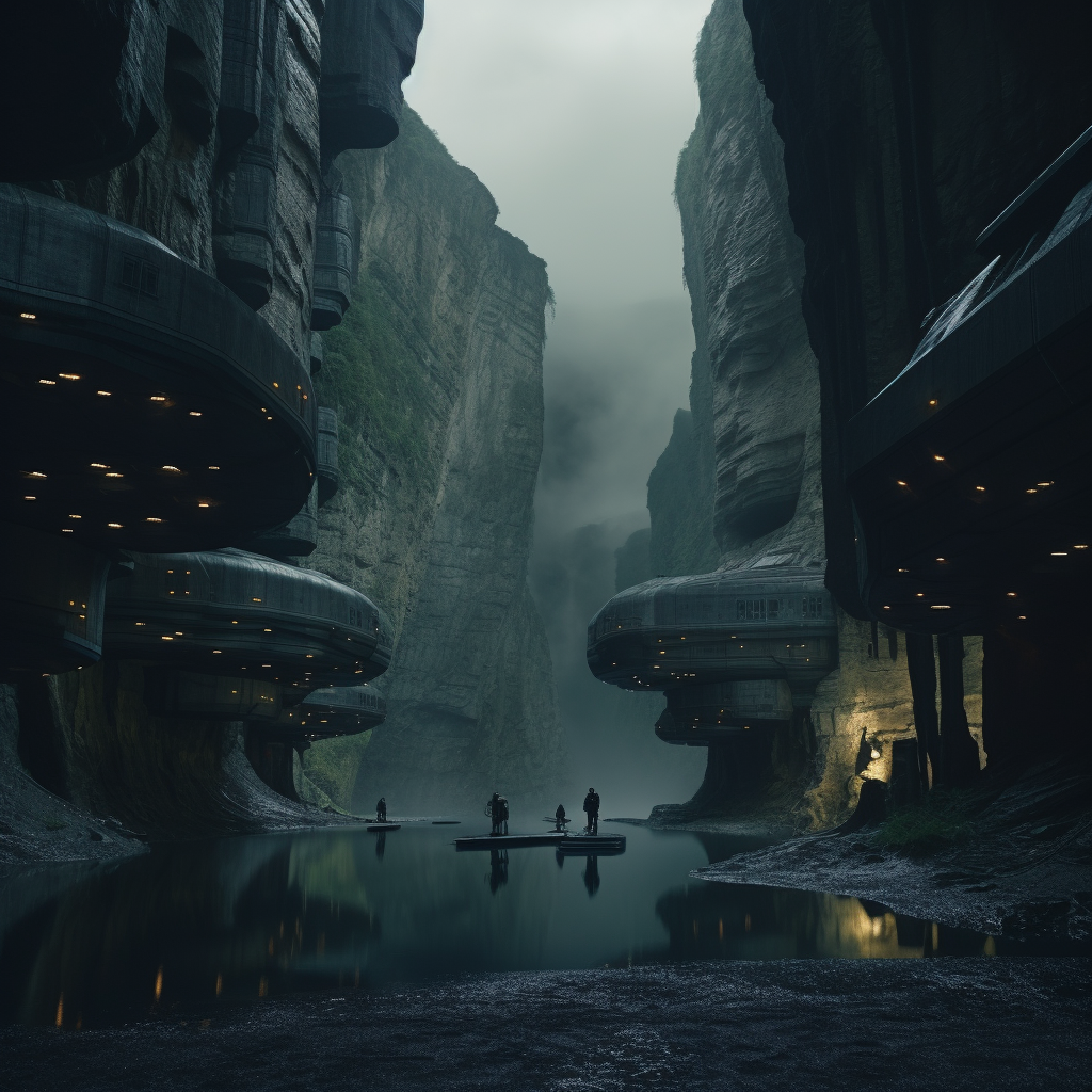 Futuristic Cave with Scifi Architecture City