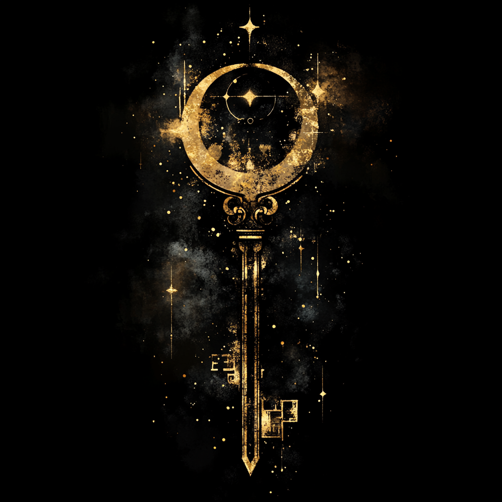 Celestial key black watercolour design