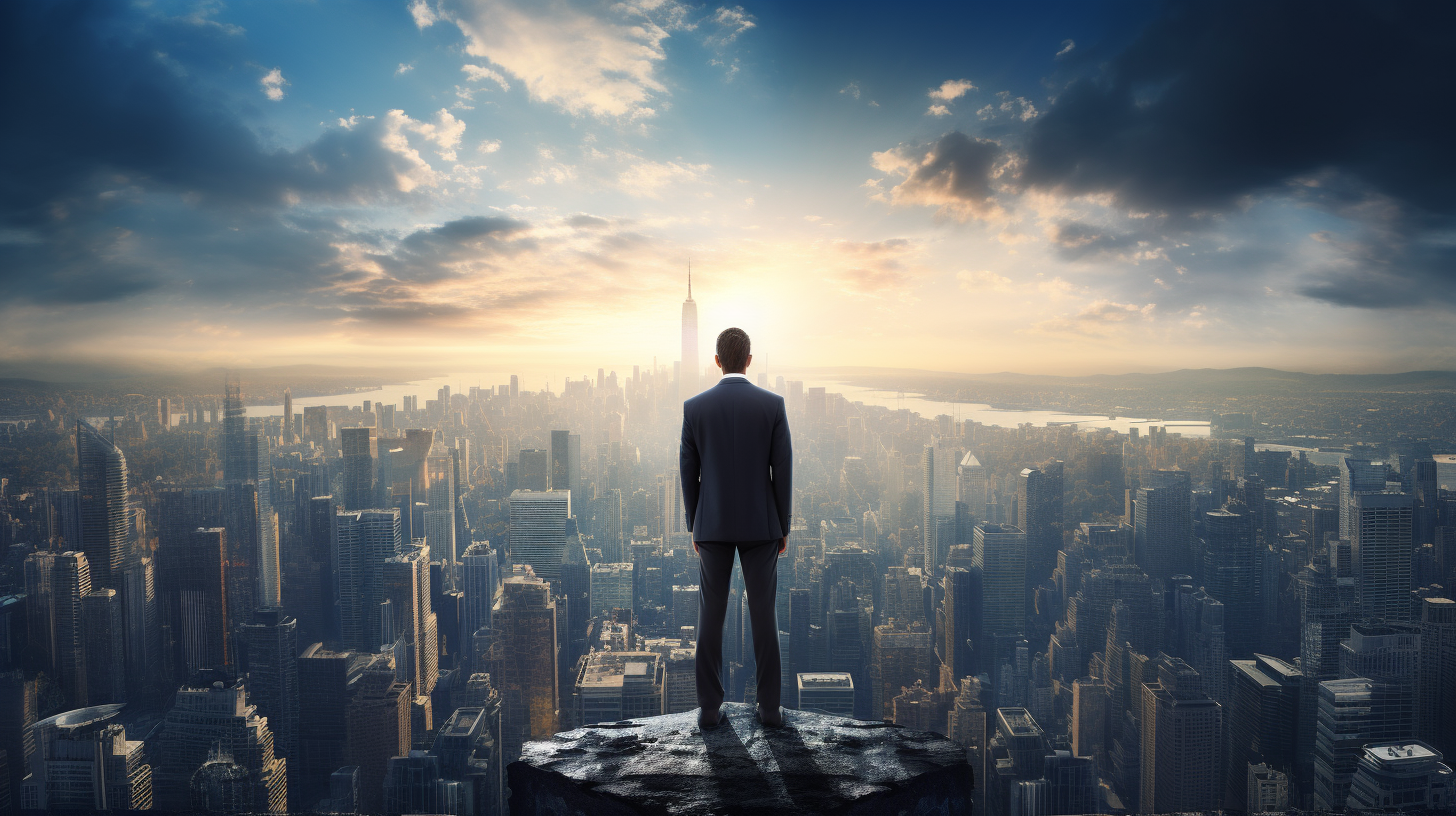 Businessman overlooking futuristic cityscape