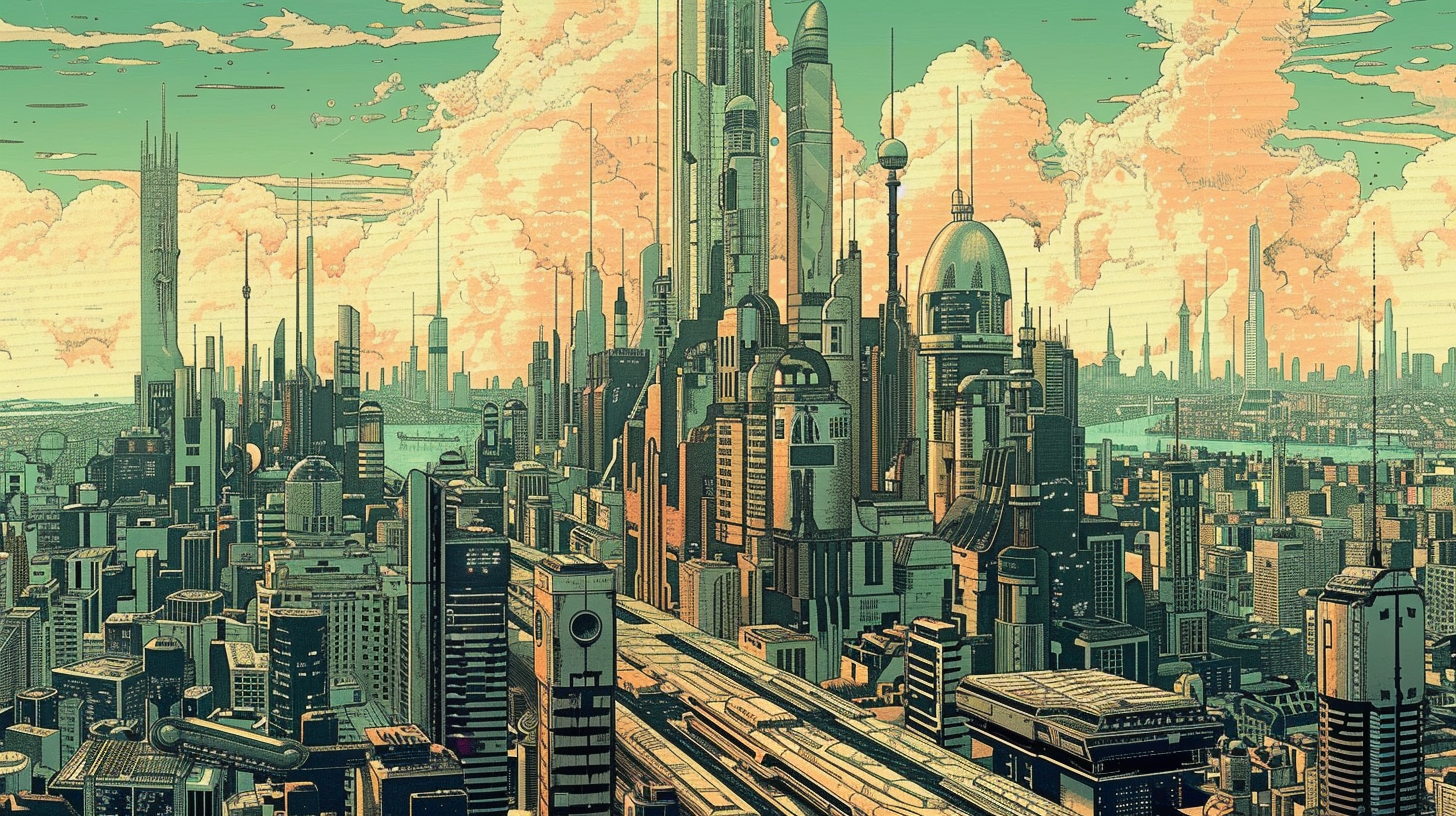 Illustration of futuristic city skyscrapers