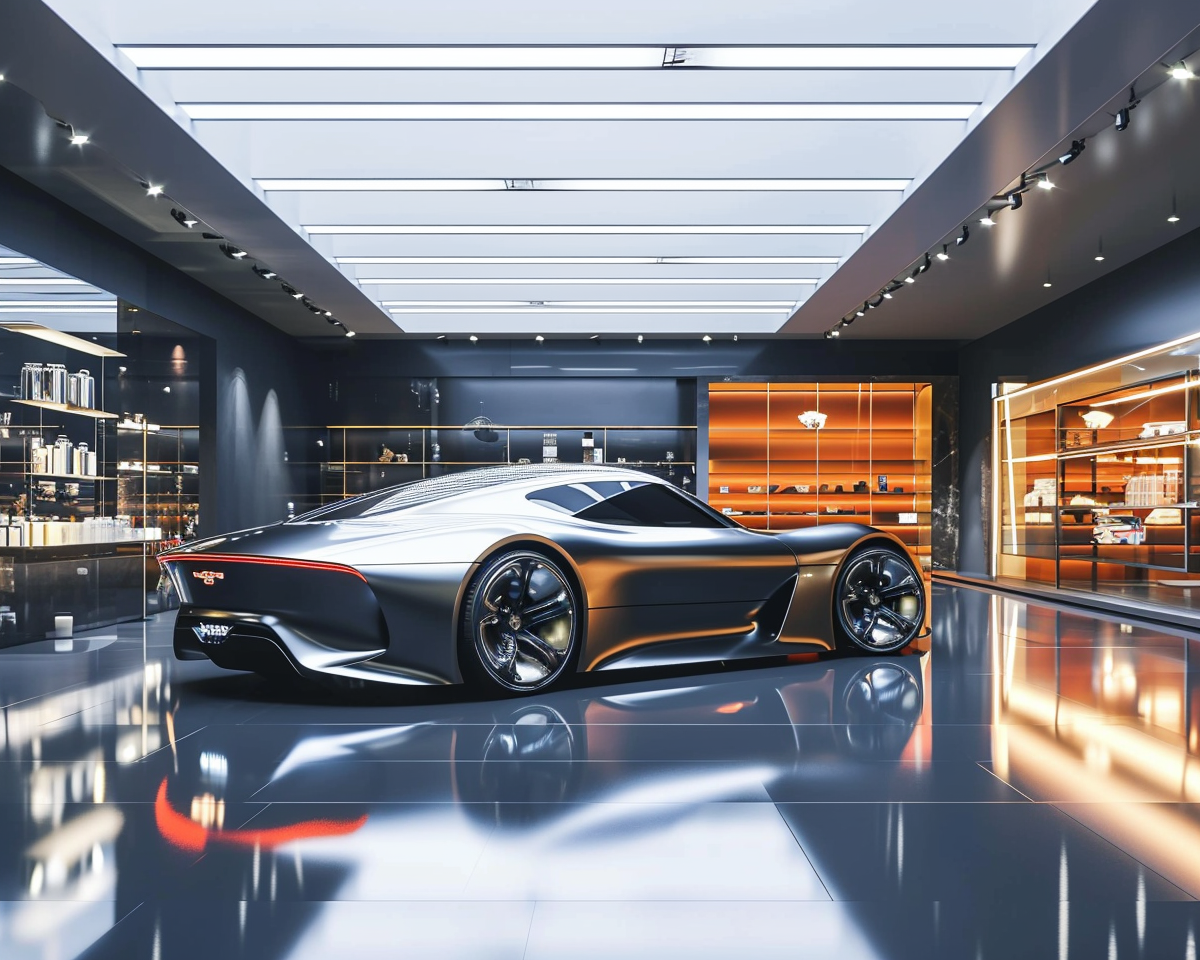 futuristic concept car showroom