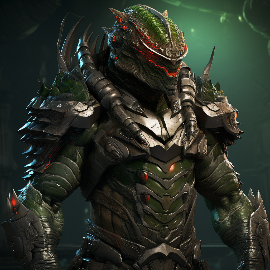 Futuristic crocodile warrior with advanced armor