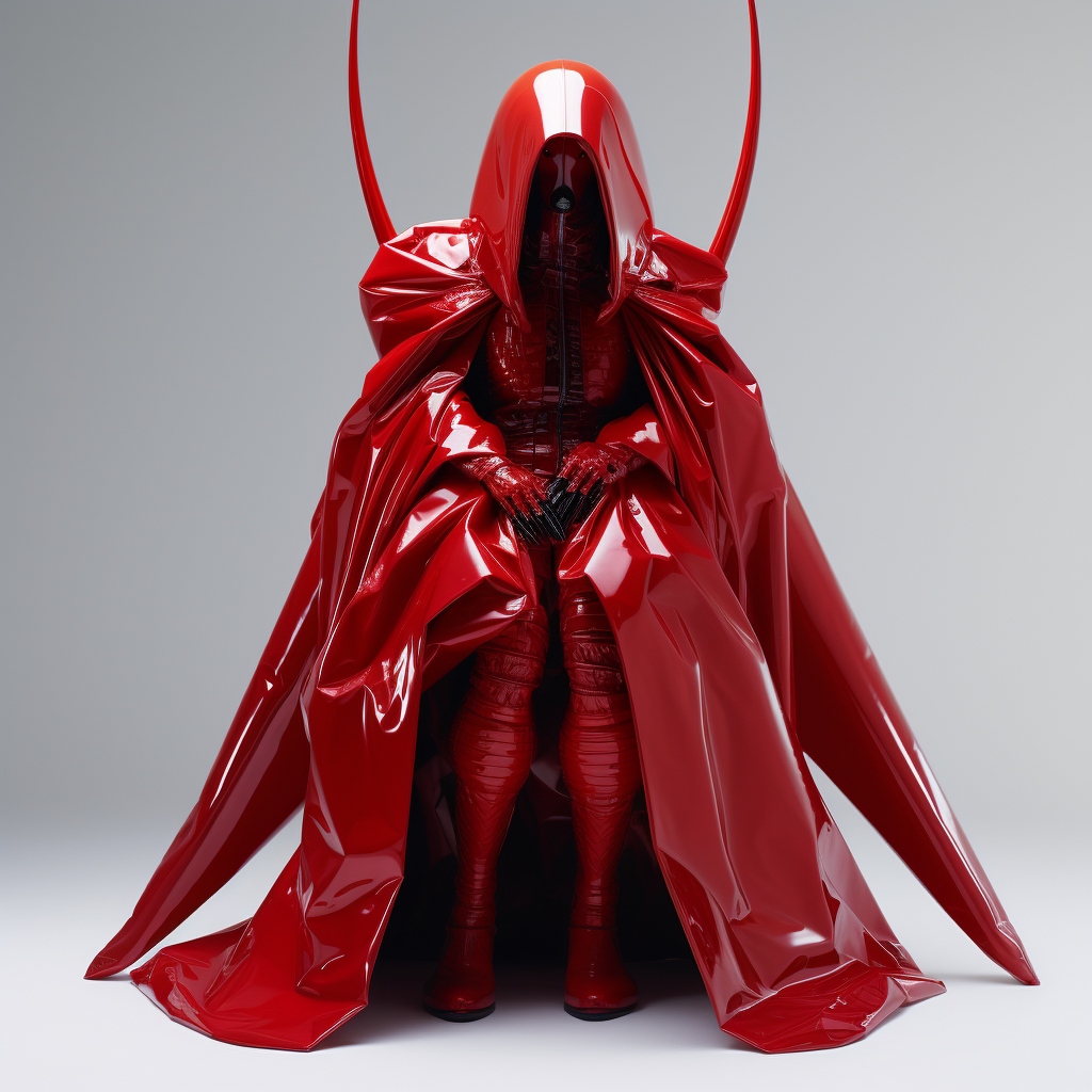 Stylish futuristic cyber devil costume on display