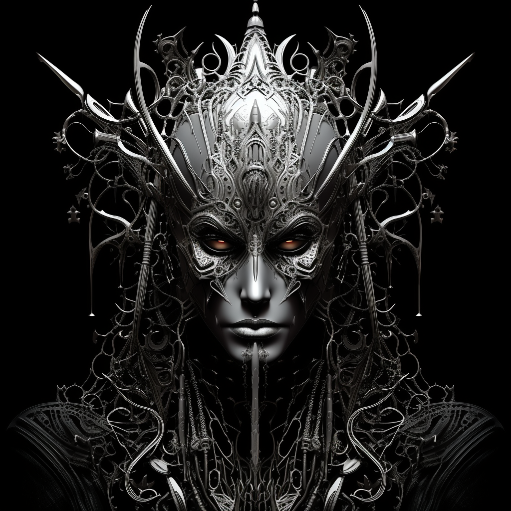 Cyber Gothic Black Metal Line Art