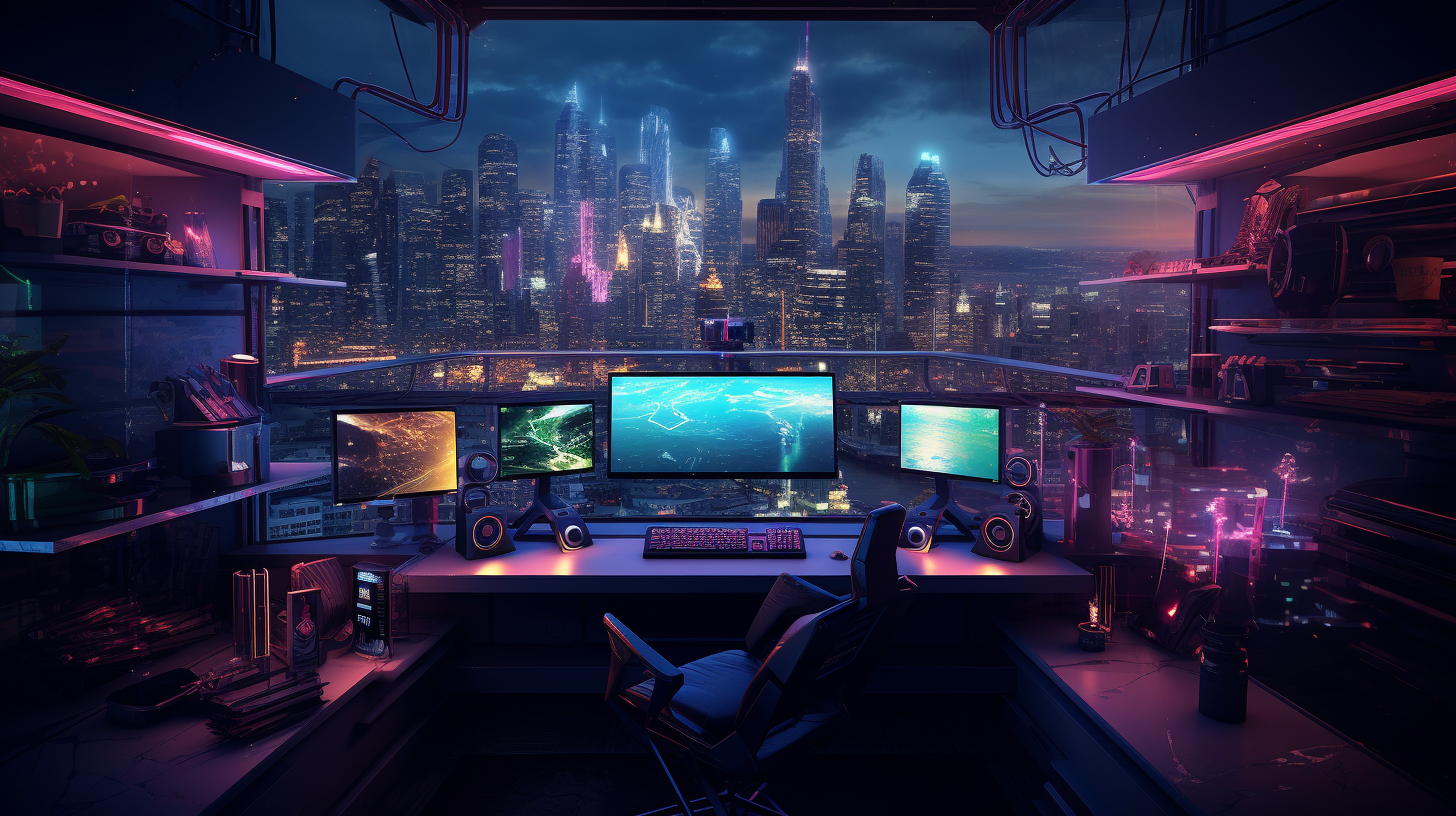 Futuristic cyberpunk loft with neon lights